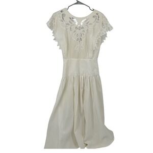 Nancy Johnson Vintage Ivory Lace Cutout Ramie Cotton Midi Dress Womens 10